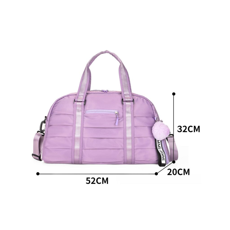 bolsa mala academia e viagem feminina com alça transversal Impermeavel Chaveiro Pompom